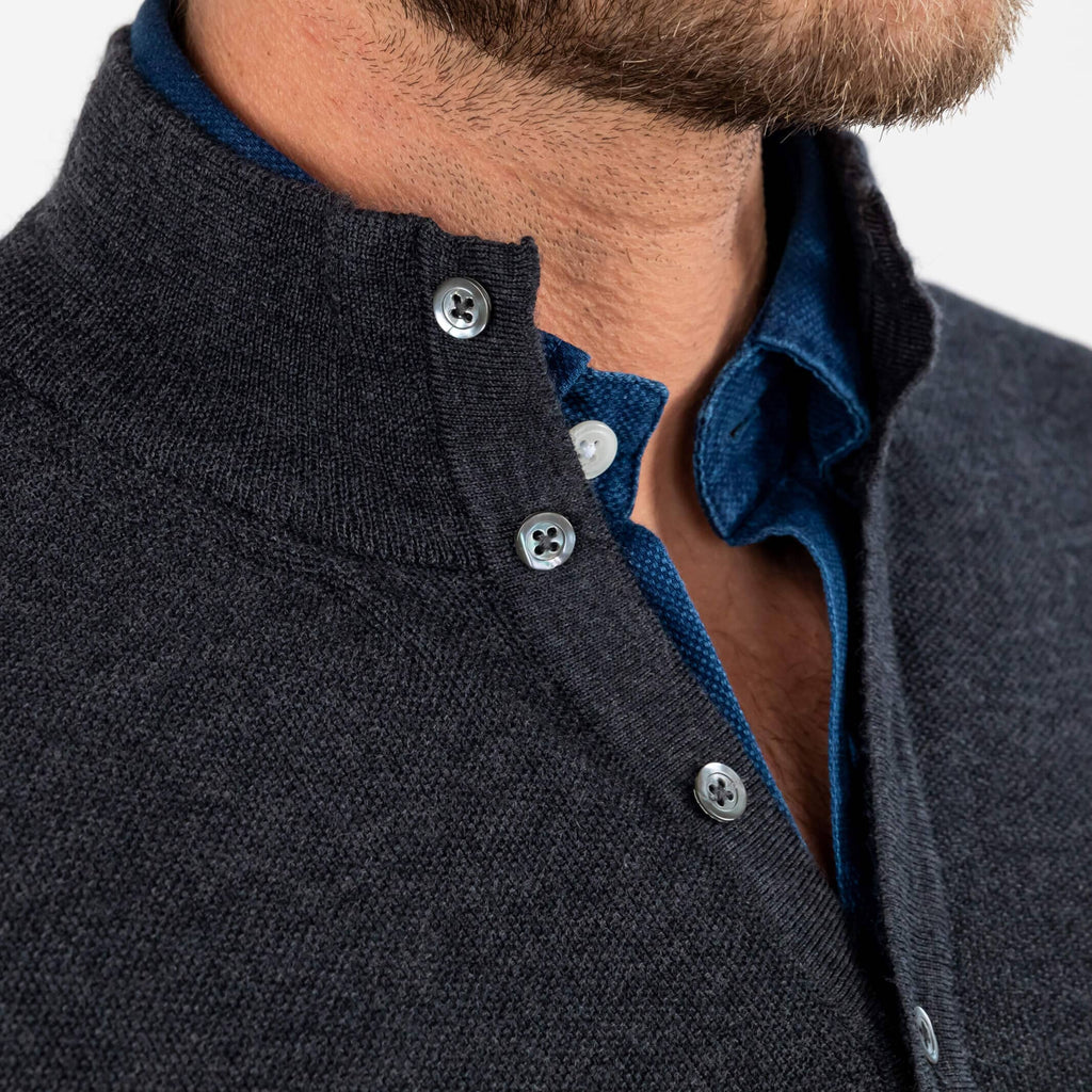 The Charcoal Heather Reymond Mock Henley Sweater- Ledbury