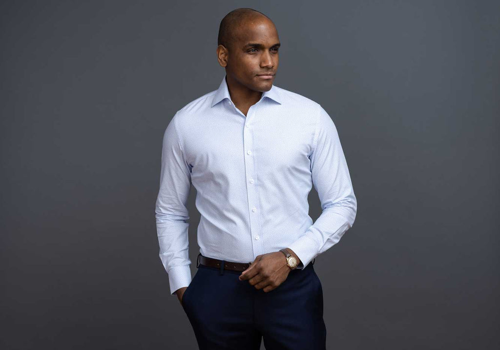 The Light Blue Richlee Dobby Dot Custom Shirt Custom Dress Shirt- Ledbury