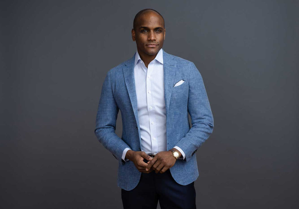 The Light Blue Richlee Dobby Dot Custom Shirt Custom Dress Shirt- Ledbury