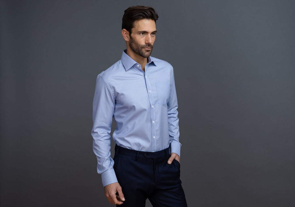 The Deep Blue Rourke Non Iron Houndstooth Custom Shirt with Pocket Custom Shirt- Ledbury