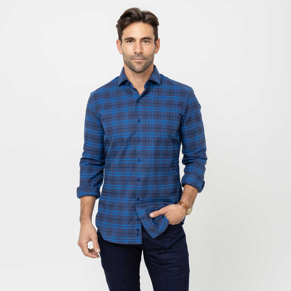 The Royal Blue Allard Brushed Twill Custom Shirt Custom Casual Shirt- Ledbury