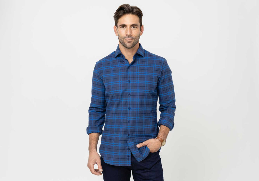 The Royal Blue Allard Brushed Twill Custom Shirt Custom Casual Shirt- Ledbury