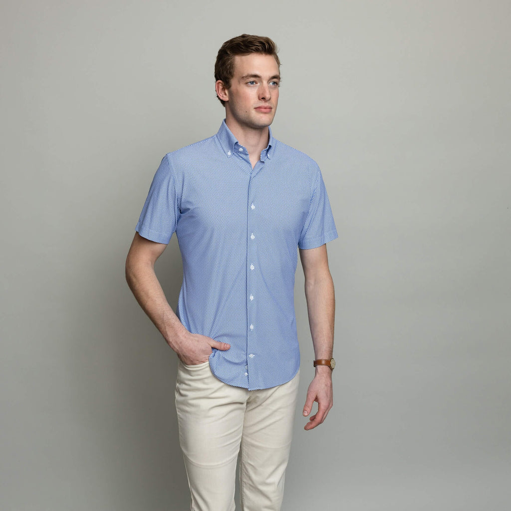 The Cerulean Short Sleeve Rutherford Performance Dot Casual Shirt Short Sleeve- Ledbury