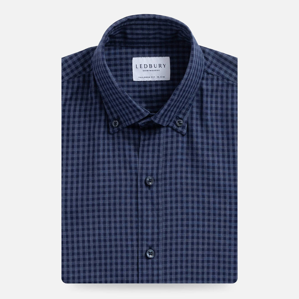 The Navy Scott Brushed Gingham Casual Shirt Casual Shirt- Ledbury