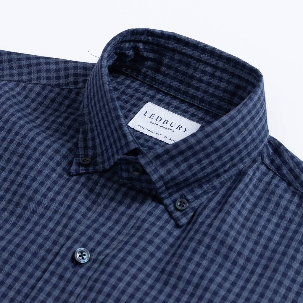 The Navy Scott Brushed Gingham Casual Shirt Casual Shirt- Ledbury