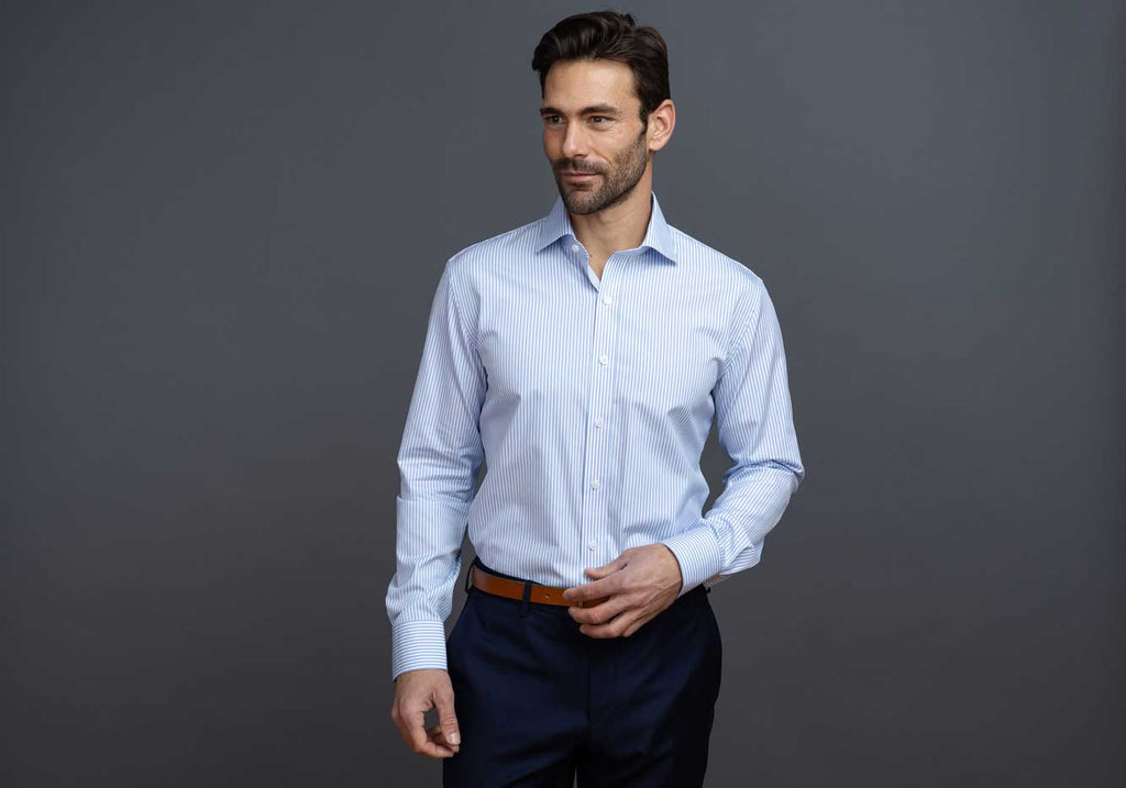 The Light Blue Settle Stripe Custom Shirt Custom Dress Shirt- Ledbury