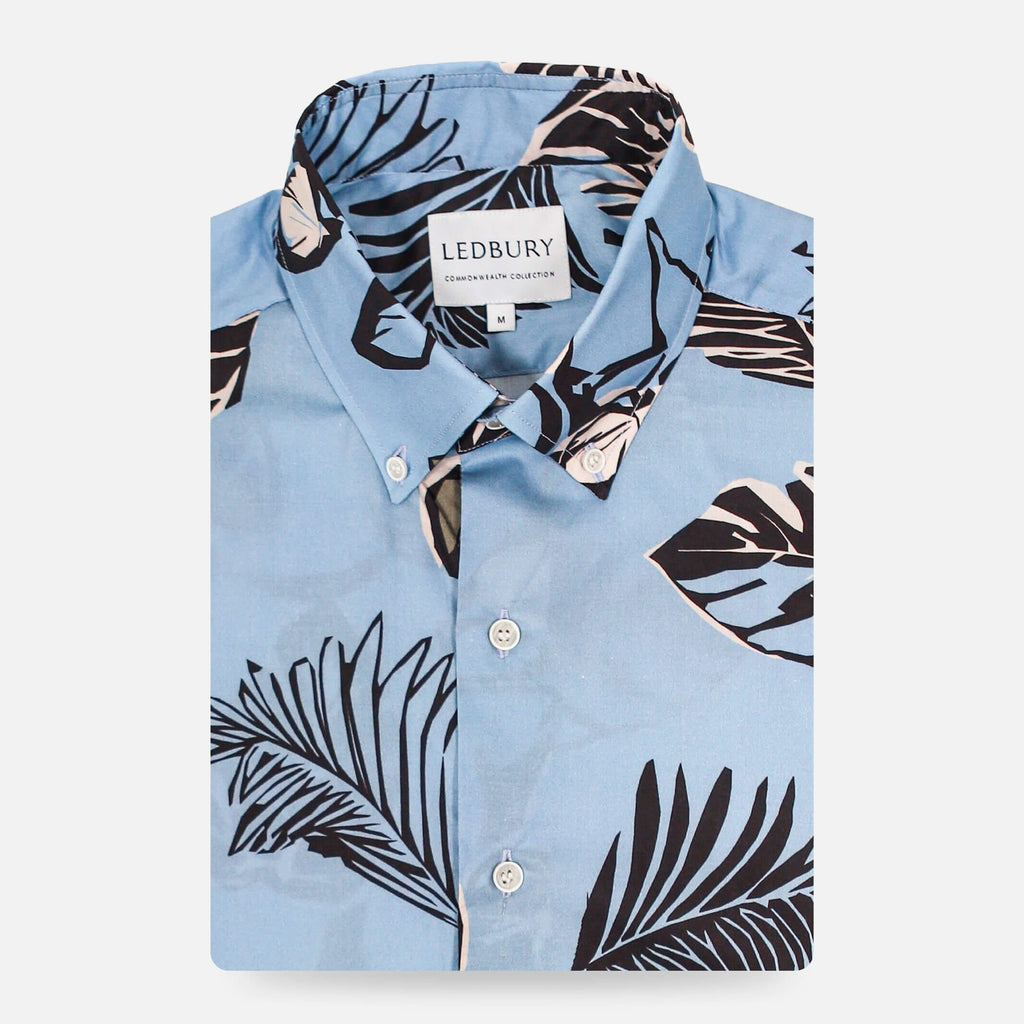 The Light Blue Short Sleeve Bloom Print Casual Shirt Short Sleeve- Ledbury