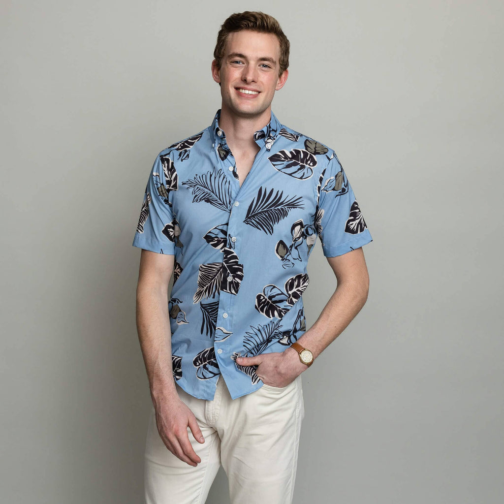 The Light Blue Short Sleeve Bloom Print Casual Shirt Short Sleeve- Ledbury