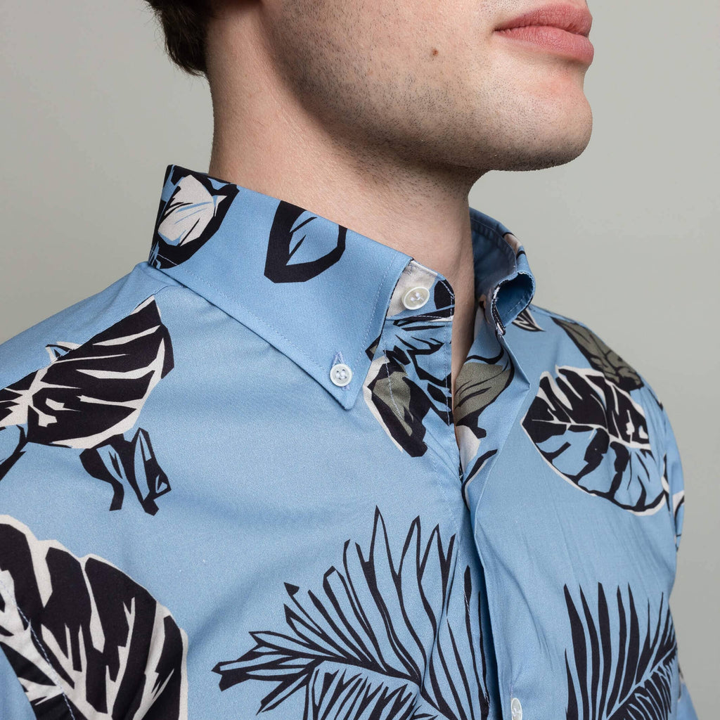 The Light Blue Short Sleeve Bloom Print Casual Shirt Short Sleeve- Ledbury