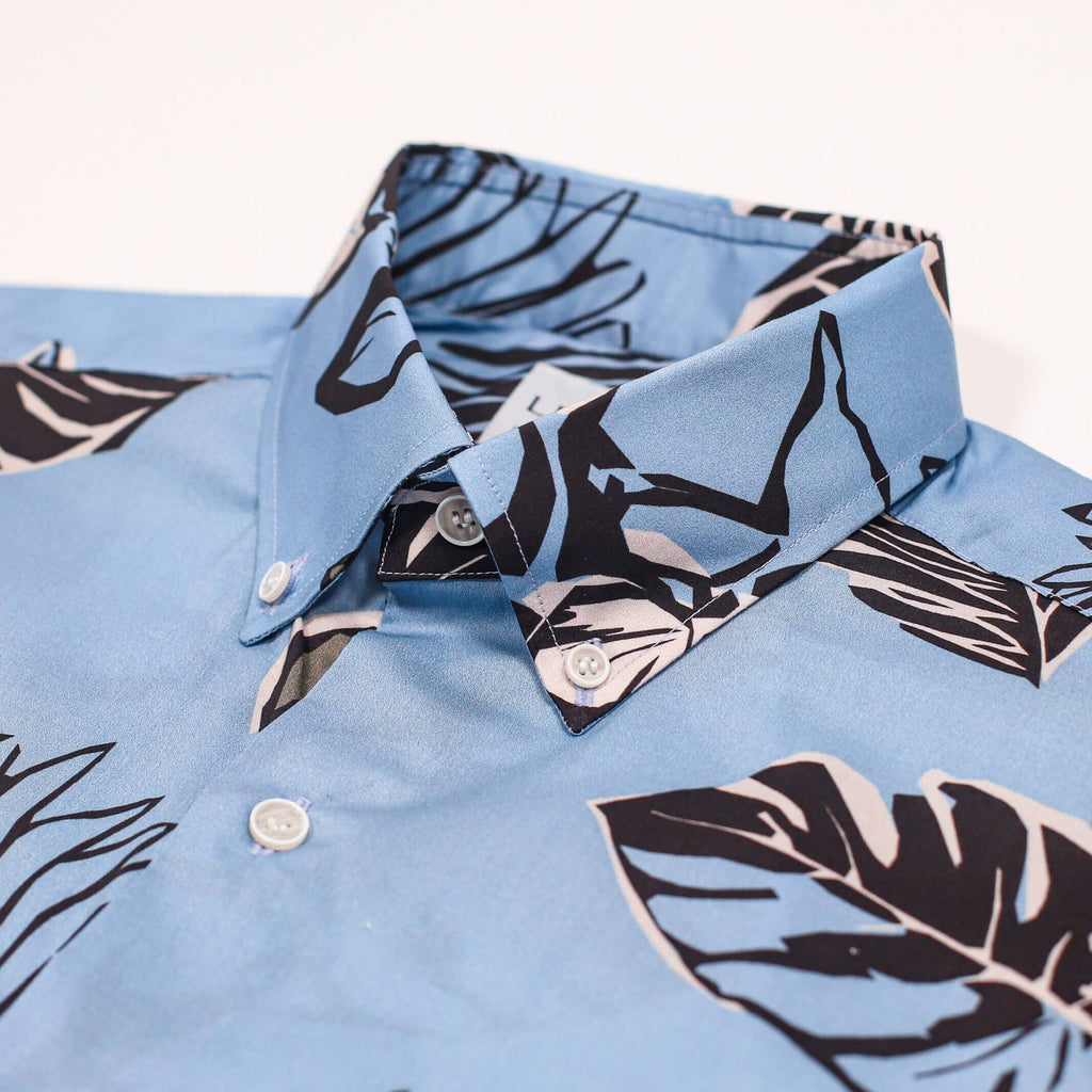 The Light Blue Short Sleeve Bloom Print Casual Shirt Short Sleeve- Ledbury