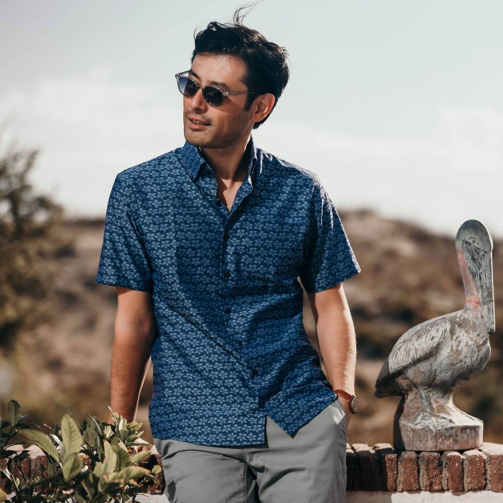 The Navy Short Sleeve Elliot Print Custom Shirt Custom Casual Shirt- Ledbury