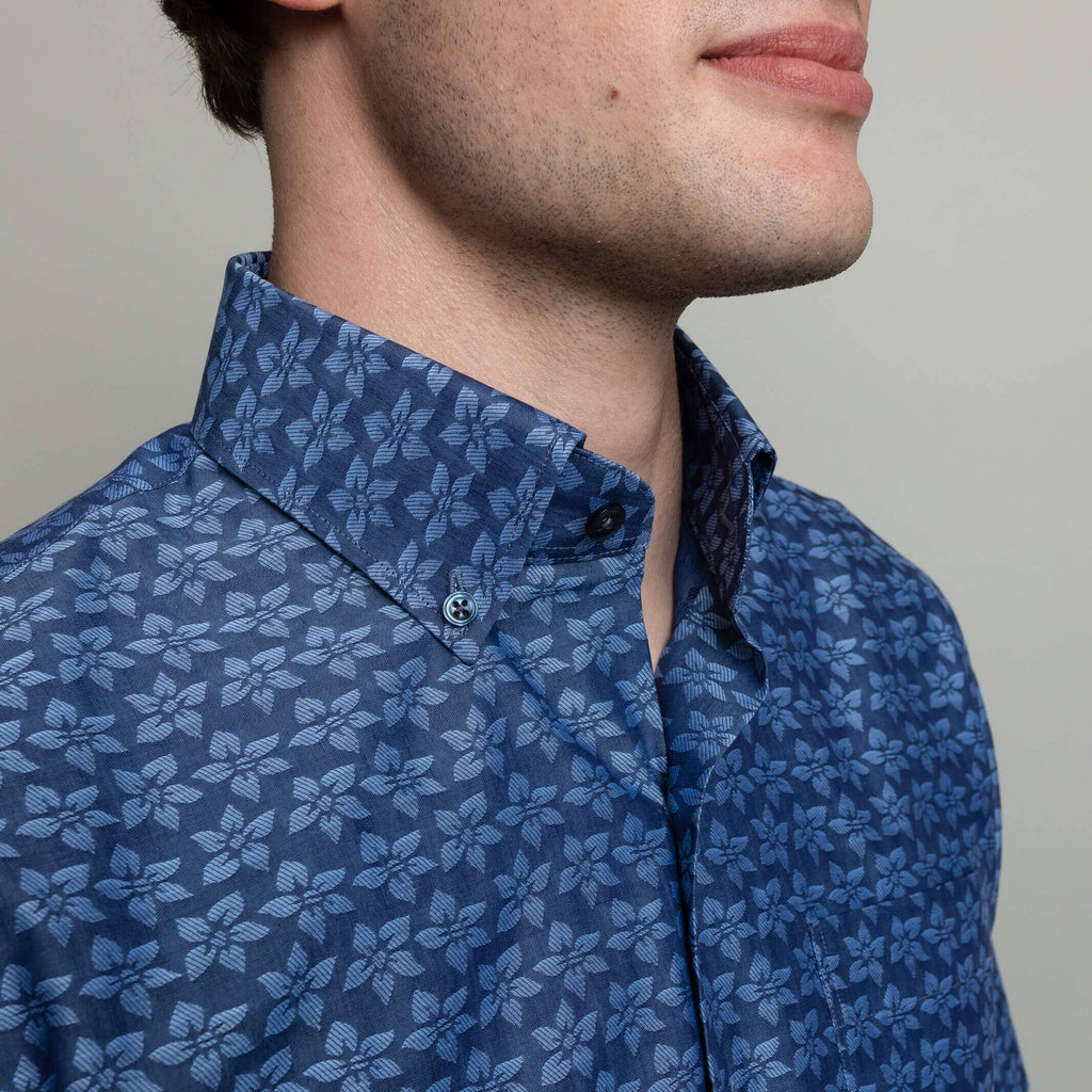 The Navy Short Sleeve Elliot Print Custom Shirt Custom Casual Shirt- Ledbury