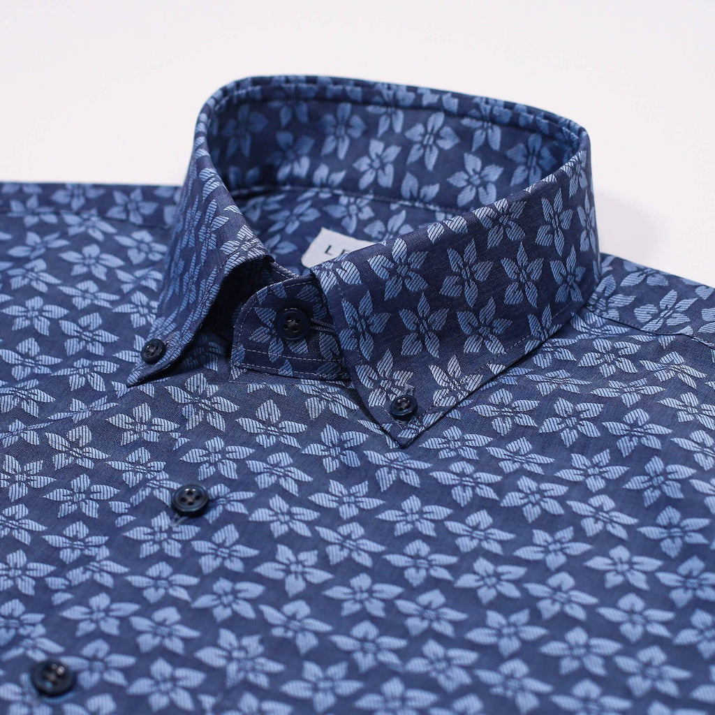 The Navy Short Sleeve Elliot Print Custom Shirt Custom Casual Shirt- Ledbury