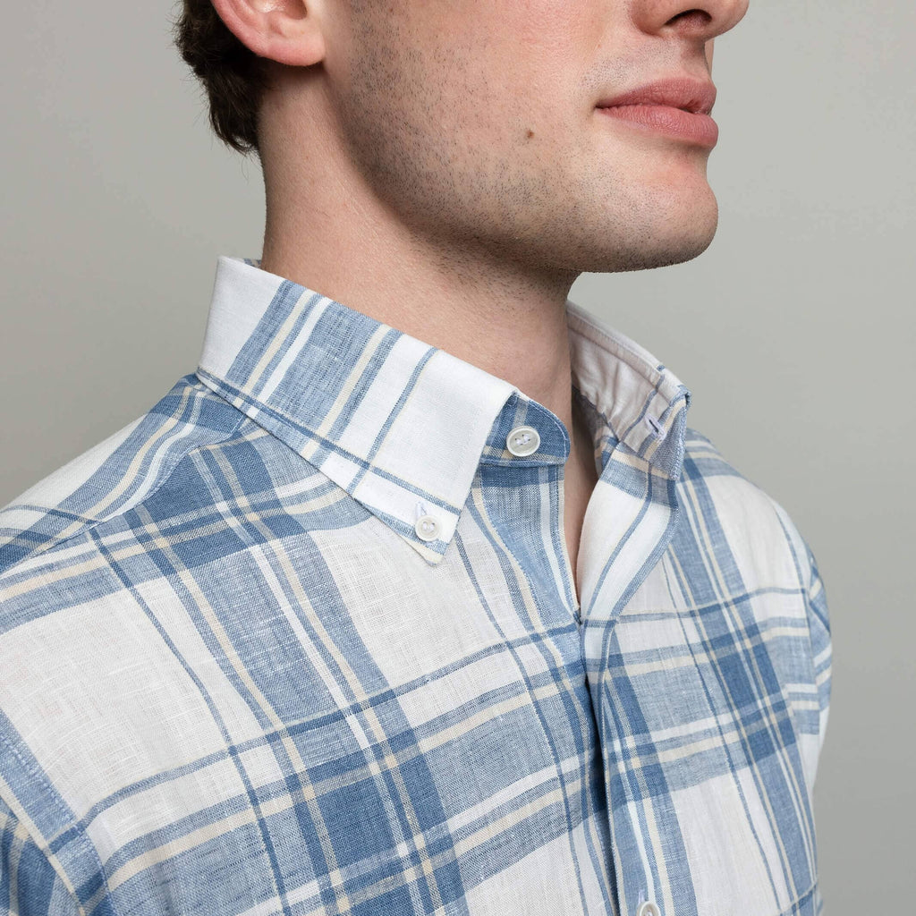 The Blue Fog Short Sleeve Hartley Linen Plaid Custom Shirt Custom Casual Shirt- Ledbury