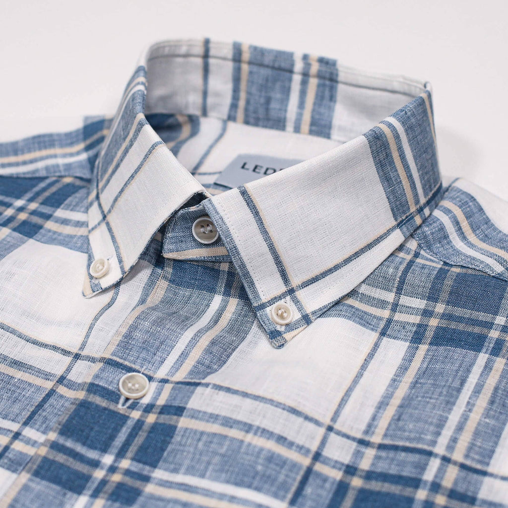 The Blue Fog Short Sleeve Hartley Linen Plaid Custom Shirt Custom Casual Shirt- Ledbury