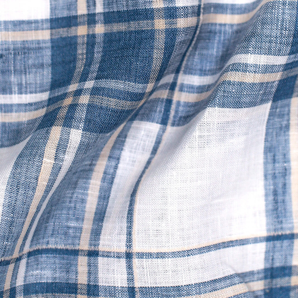 The Blue Fog Short Sleeve Hartley Linen Plaid Custom Shirt Custom Casual Shirt- Ledbury