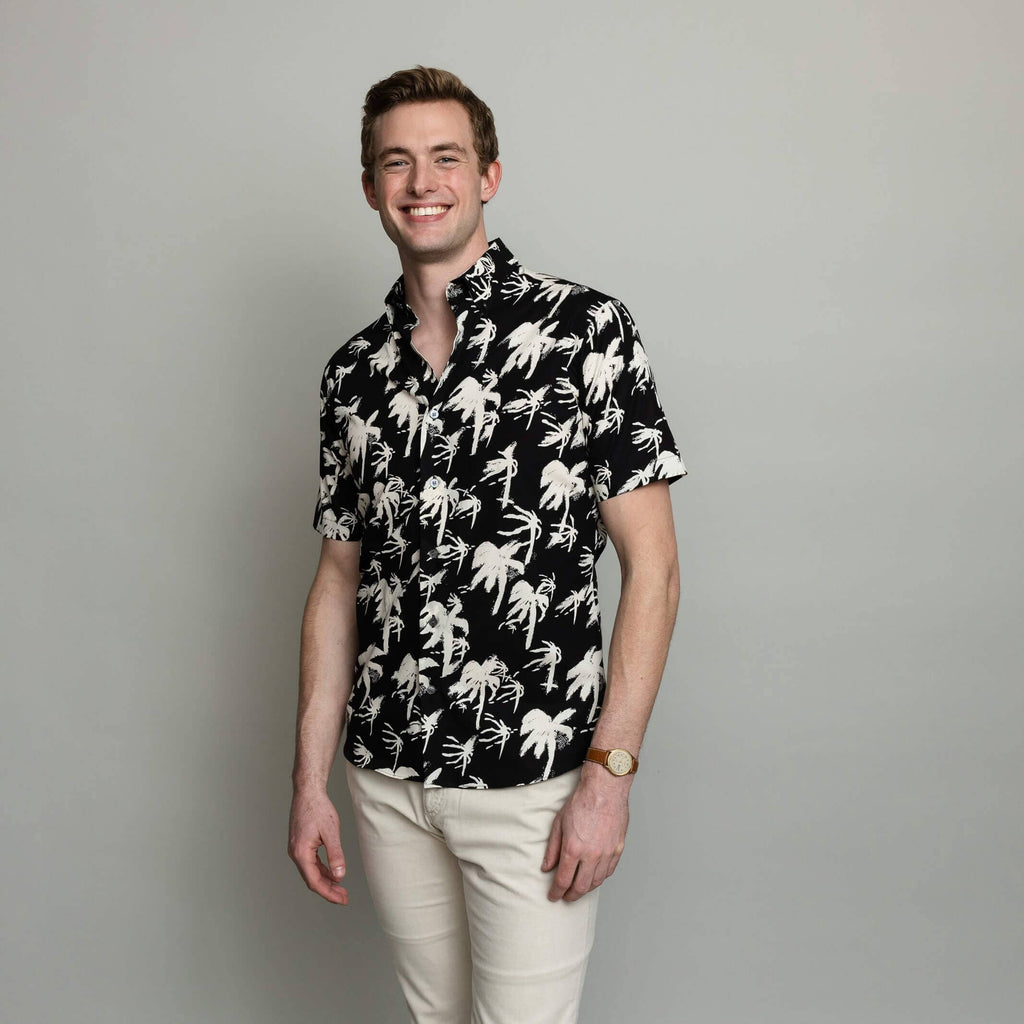 The Charcoal Short Sleeve Parkman Print Casual Shirt Short Sleeve- Ledbury