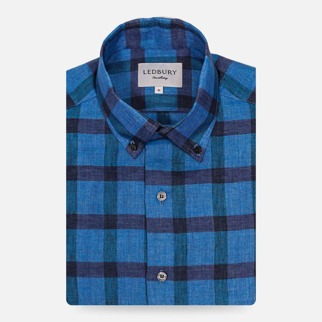 The Sapphire Short Sleeve Reardon Linen Check Custom Shirt Custom Casual Shirt- Ledbury