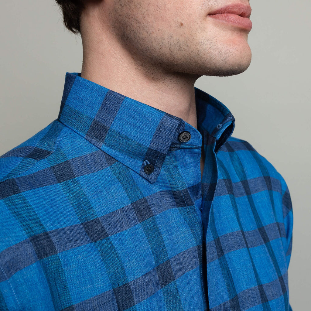 The Sapphire Short Sleeve Reardon Linen Check Custom Shirt Custom Casual Shirt- Ledbury