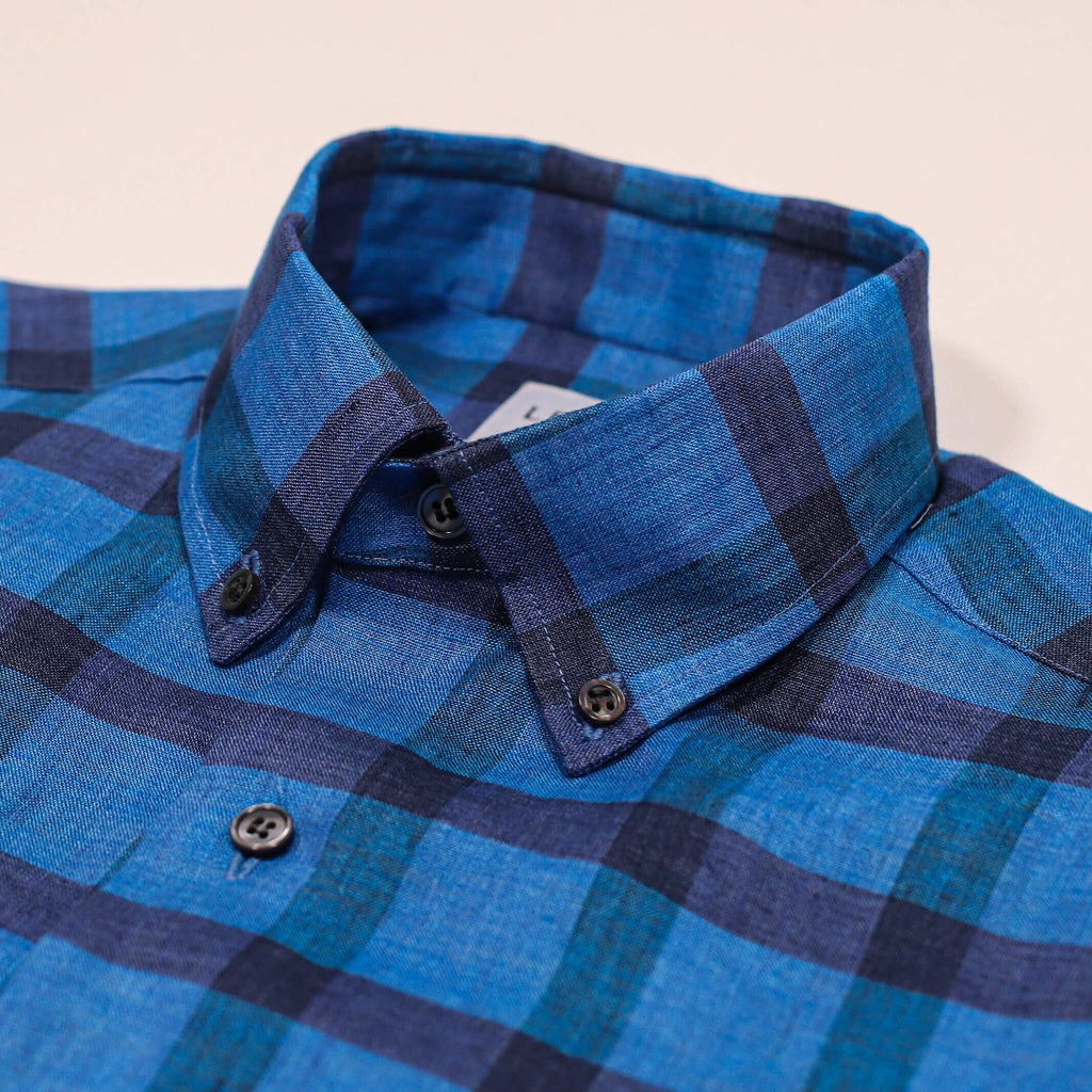 The Sapphire Short Sleeve Reardon Linen Check Custom Shirt Custom Casual Shirt- Ledbury