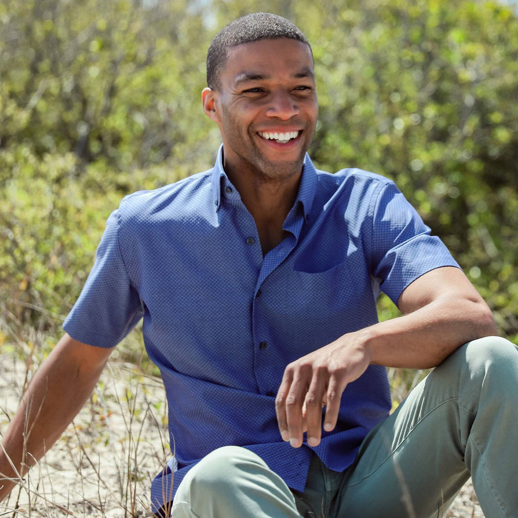 The Medium Blue Short Sleeve Stanley Print Custom Shirt Custom Casual Shirt- Ledbury