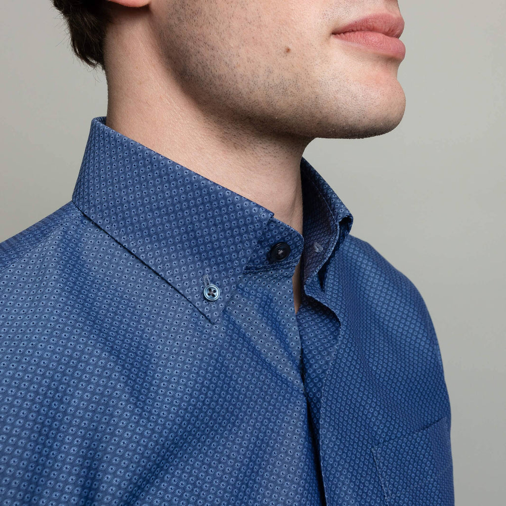 The Medium Blue Short Sleeve Stanley Print Custom Shirt Custom Casual Shirt- Ledbury
