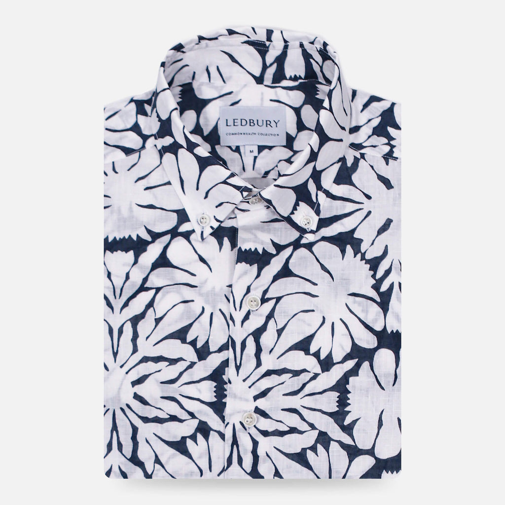 The White Short Sleeve Wilton Print  Casual Shirt Short Sleeve- Ledbury