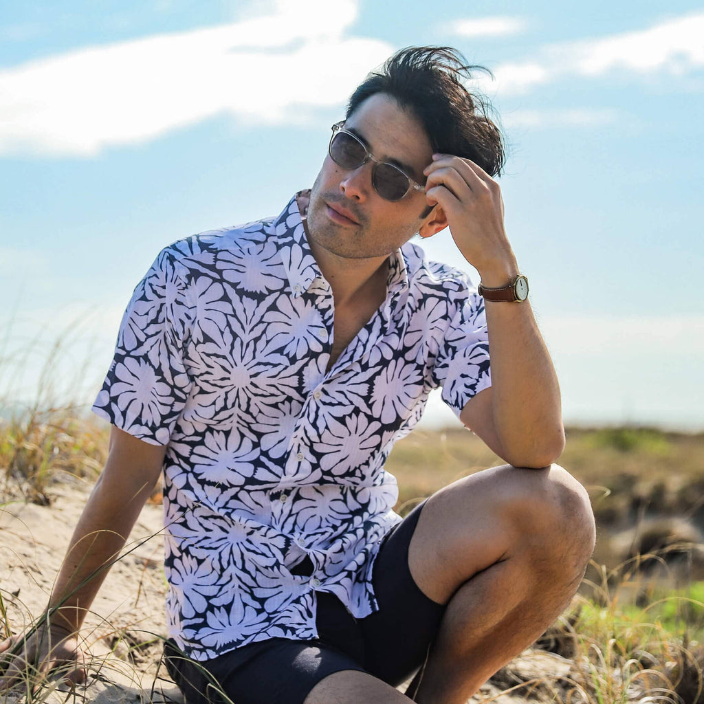 The White Short Sleeve Wilton Print  Casual Shirt Short Sleeve- Ledbury