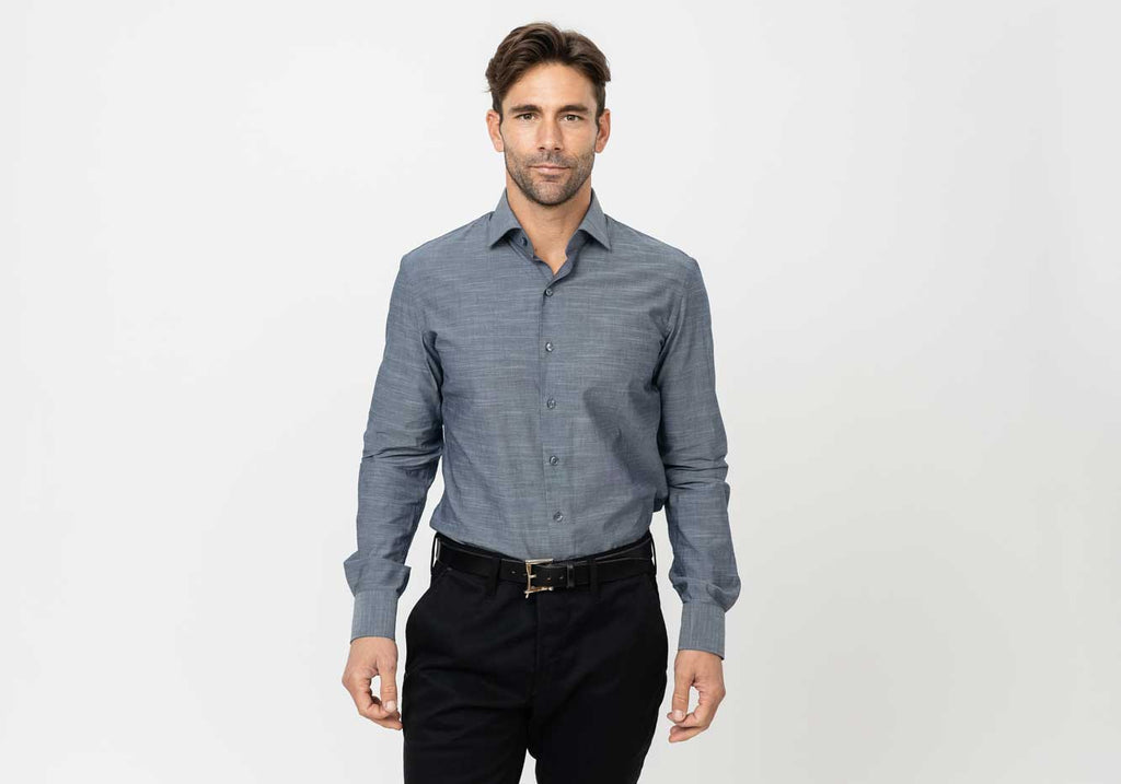 The Albini Slate Blue Heather Milo Custom Shirt Custom Casual Shirt- Ledbury