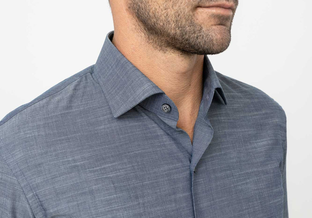 The Albini Slate Blue Heather Milo Custom Shirt Custom Casual Shirt- Ledbury