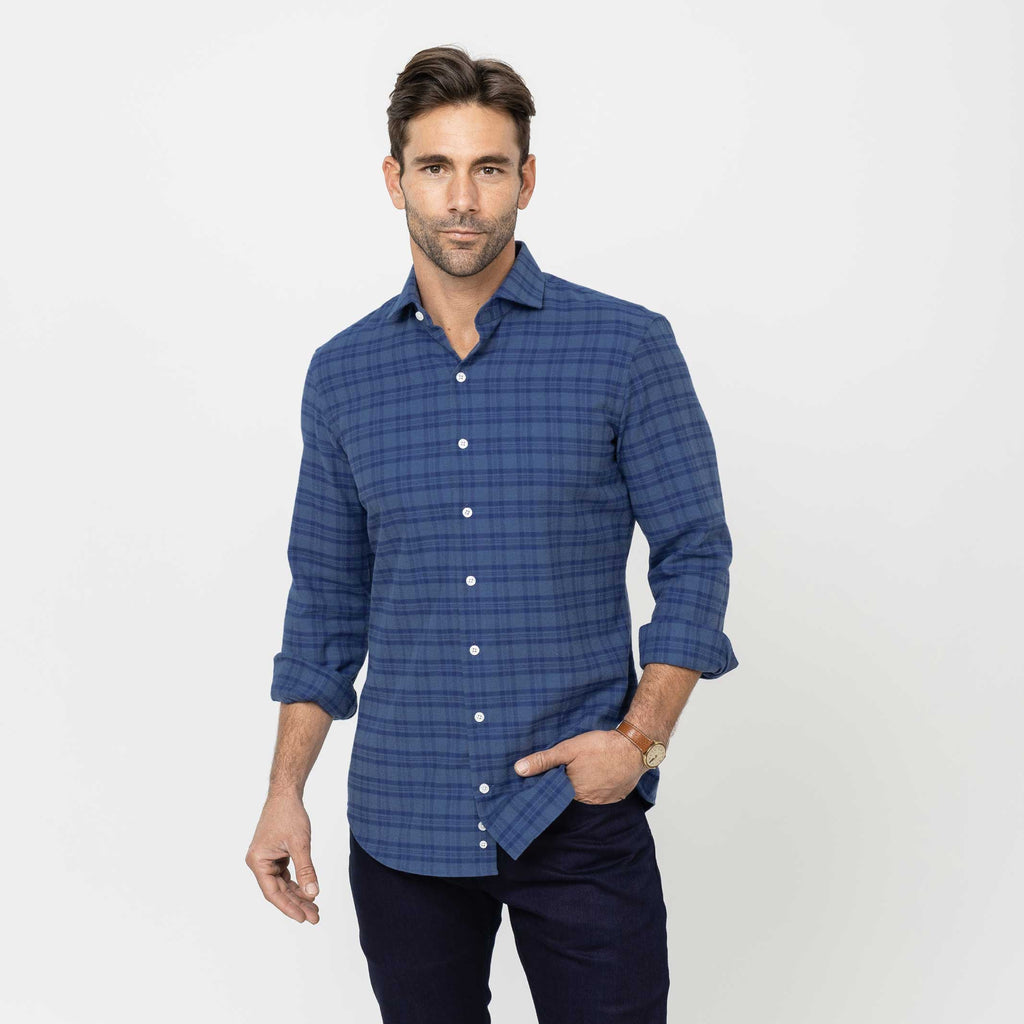 The Slate Blue Heather Webb Brushed Twill Custom Shirt Custom Casual Shirt- Ledbury