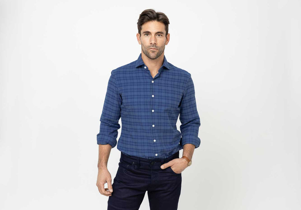 The Slate Blue Heather Webb Brushed Twill Custom Shirt Custom Casual Shirt- Ledbury