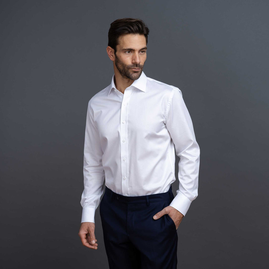 The White Sullivan Non Iron Fine Twill Custom Shirt Custom Dress Shirt- Ledbury