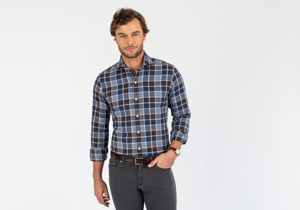 The Cadet Blue Tennyson Plaid Casual Shirt Casual Shirt- Ledbury