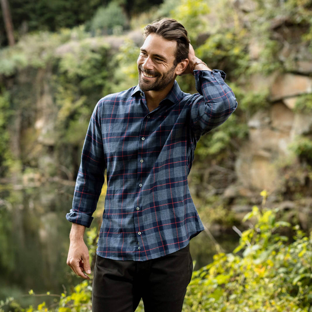 The Navy Klein Check Custom Shirt Custom Casual Shirt- Ledbury