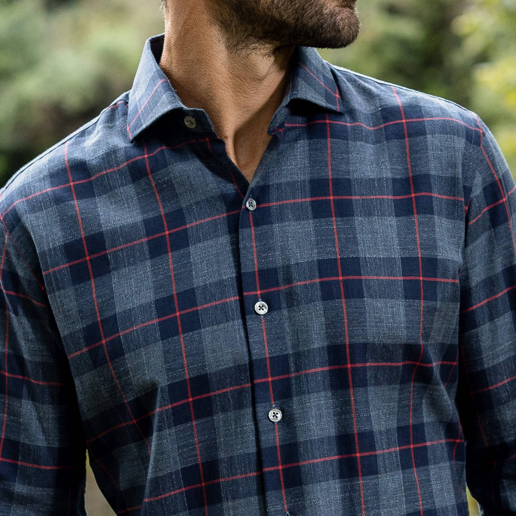 The Navy Klein Check Custom Shirt Custom Casual Shirt- Ledbury