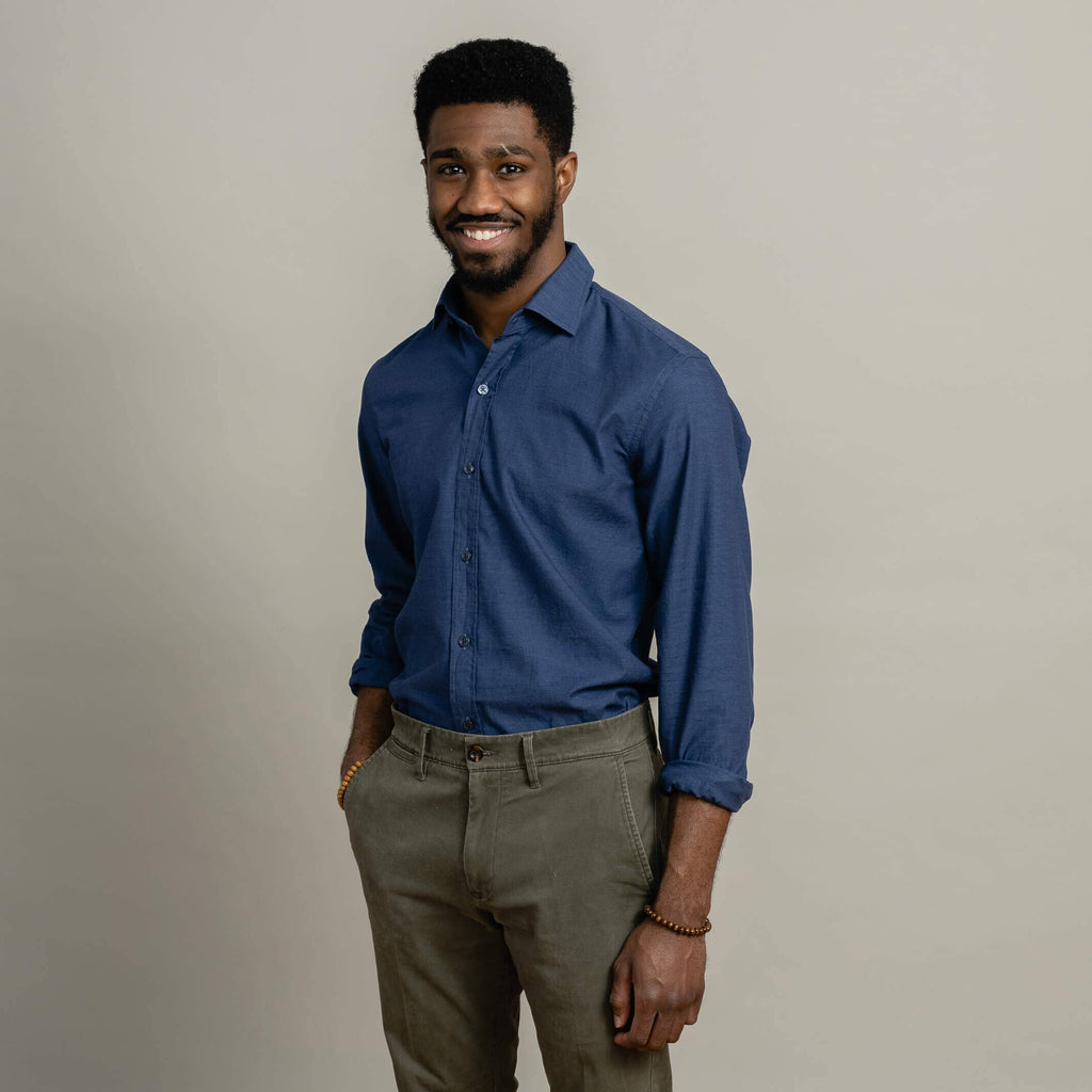 The Navy Vaughan Pinpoint Soft Shirt Dress Shirt- Ledbury
