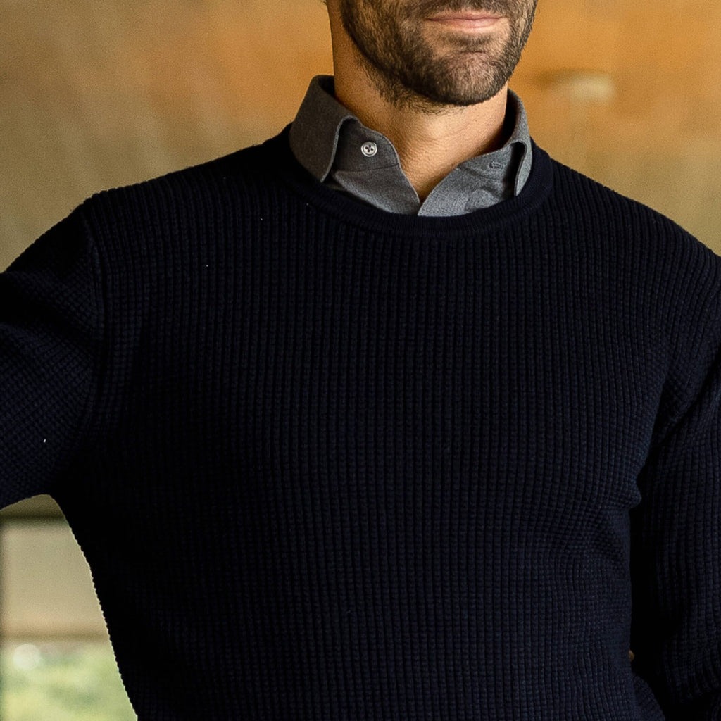 The Navy Walden Thermal Crew Sweater Sweater- Ledbury