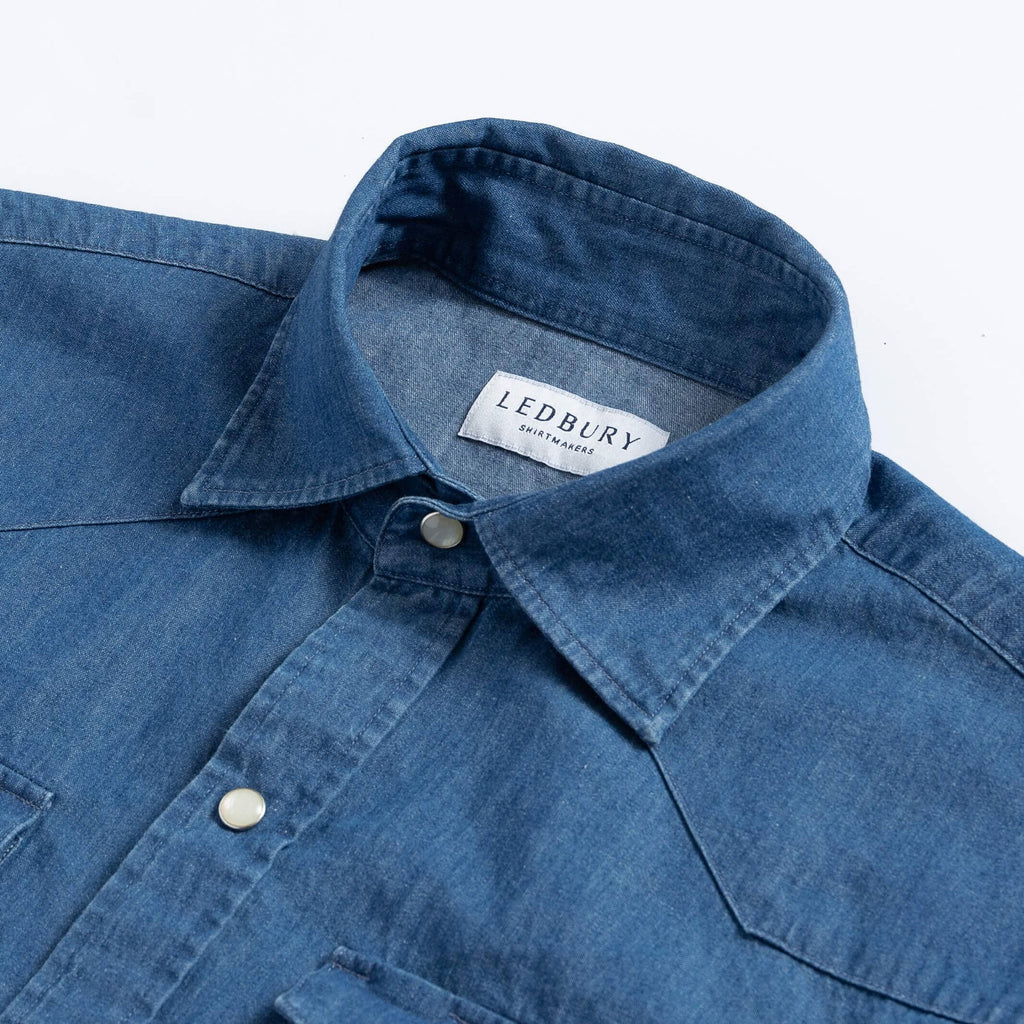 The Denim Blue Charlap Western Custom Shirt Custom Casual Shirt- Ledbury