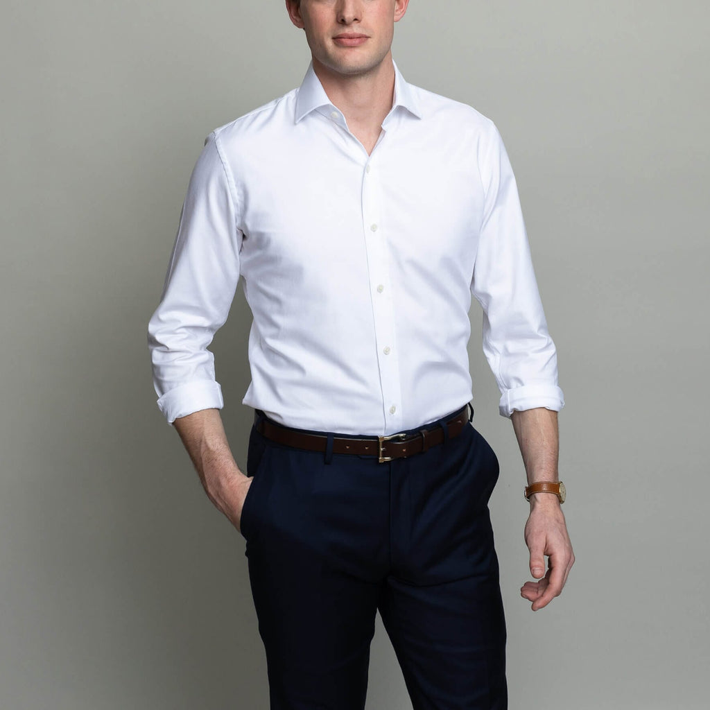 The White Korte Non Iron Oxford Custom Shirt Custom Dress Shirt- Ledbury