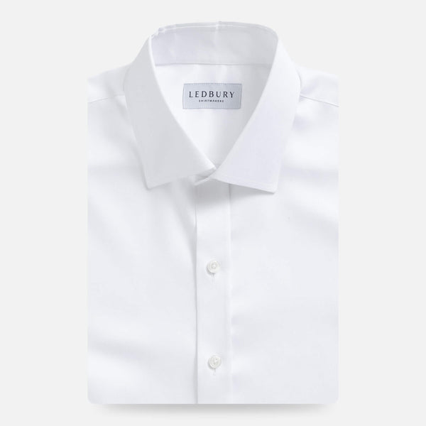 White Sanders non-iron dress shirt flat lay - wrinkle-free custom fit men's shirt