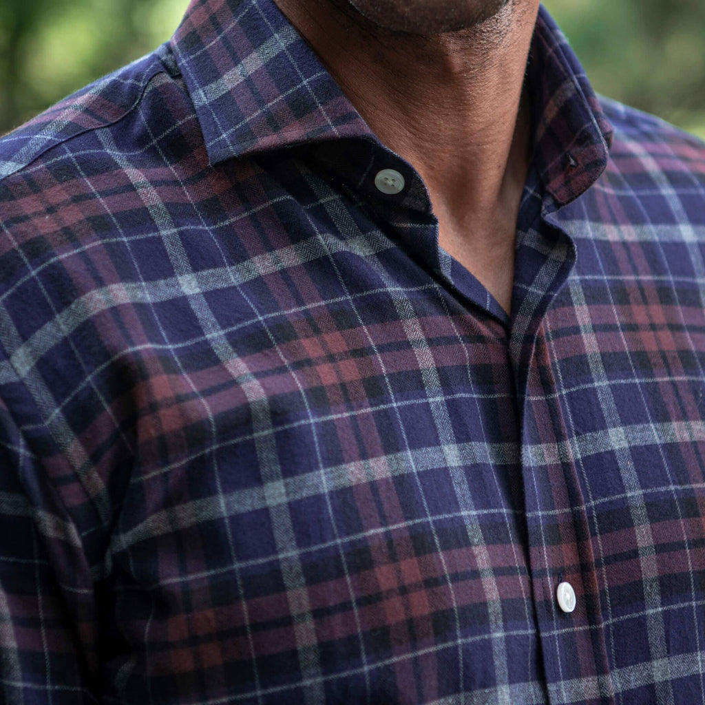 The Dark Multi Blue Whitlock Plaid Custom Shirt Custom Casual Shirt- Ledbury