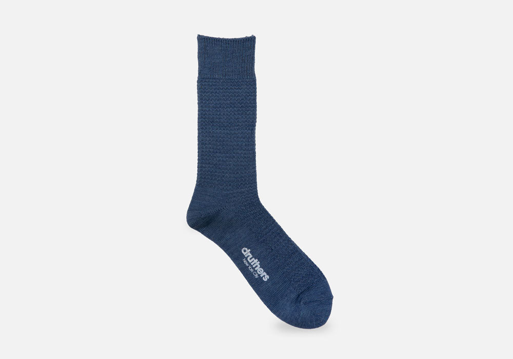 Druthers Blue Marled Merino Wool Waffle Sock Socks- Ledbury