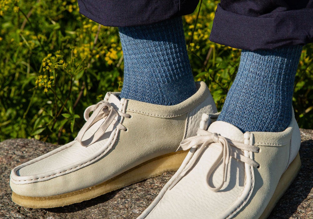Druthers Blue Marled Merino Wool Waffle Sock Socks- Ledbury