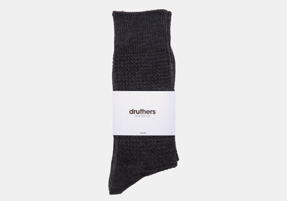 Druthers Charcoal Merino Wool Waffle Sock Socks- Ledbury