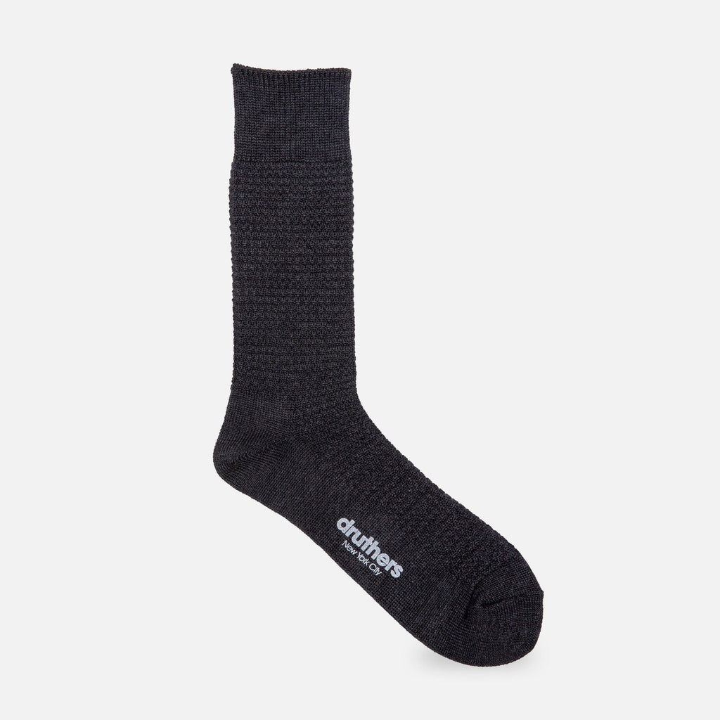 Druthers Charcoal Merino Wool Waffle Sock Socks- Ledbury