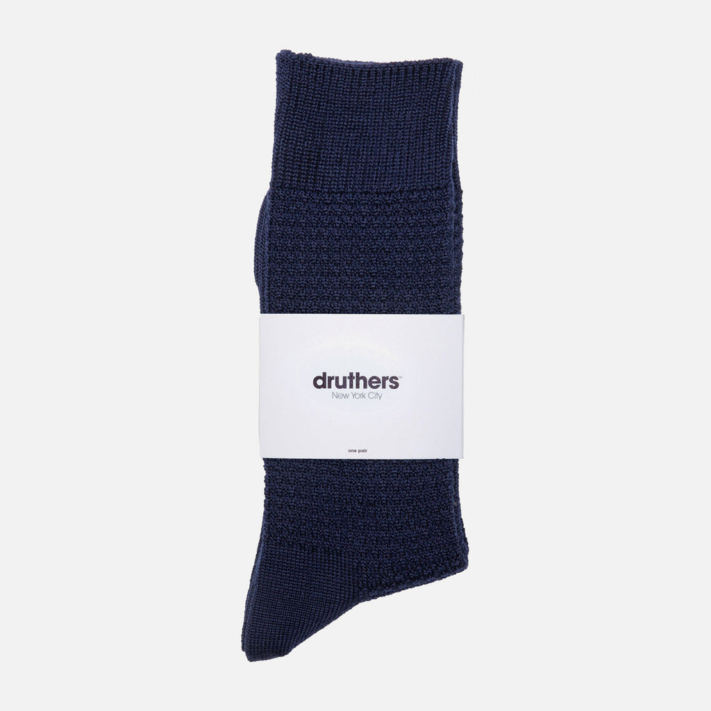 Druthers Navy Merino Wool Waffle Sock Socks- Ledbury