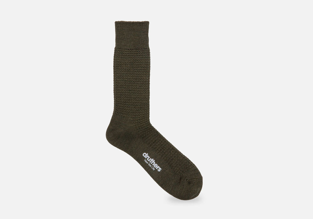 Druthers Olive Merino Wool Waffle Sock Socks- Ledbury