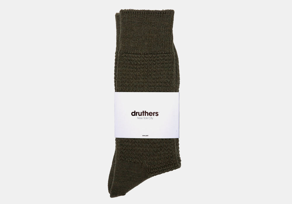 Druthers Olive Merino Wool Waffle Sock Socks- Ledbury