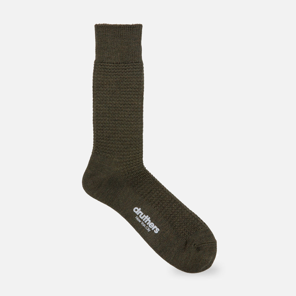 Druthers Olive Merino Wool Waffle Sock Socks- Ledbury